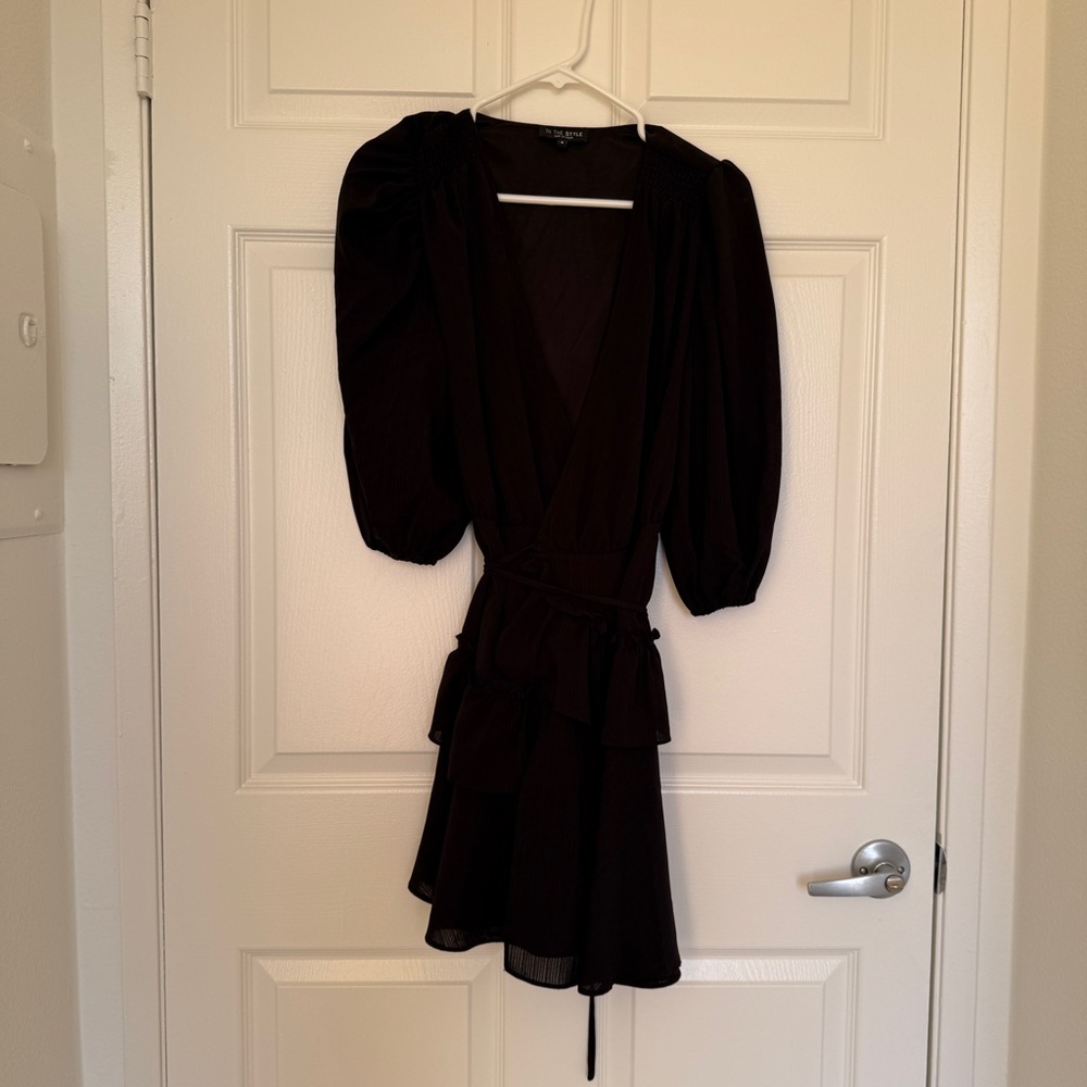Lorna Luxe Black Puff Sleeve Wrap Dress